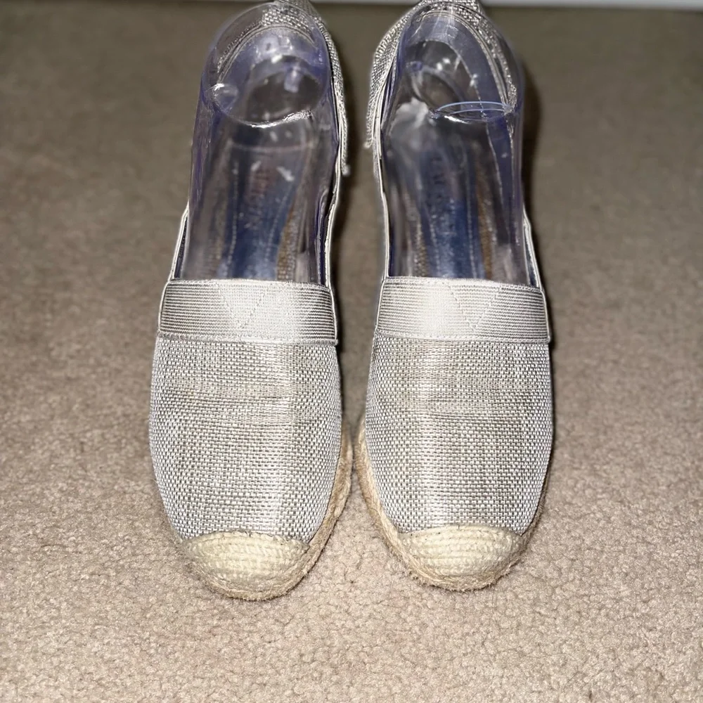 Lauren Ralph Lauren Silver Espadrille Wedges Size 7B Slingback Canvas